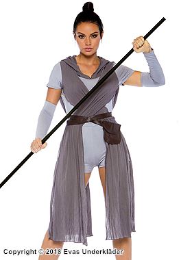 Rey from Star Wars, costume romper, hood, short sleeves